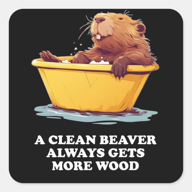 Pegatina Cuadrada Beaver Lover Bath (Anverso)
