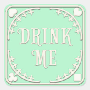 Pegatina Cuadrada "Beba conmigo" Fiesta de té de maravilla enticando