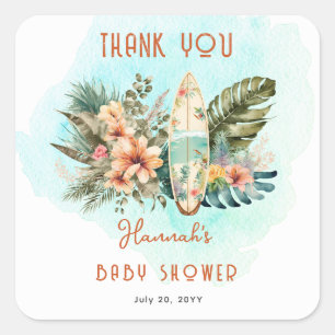 Pegatina Cuadrada Bebé a bordo Surf Tropical Neutral Baby Shower