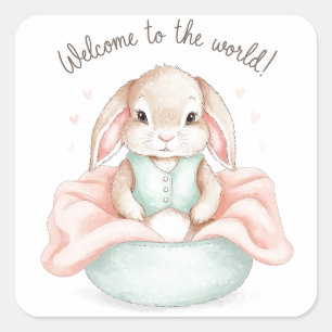 Pegatina Cuadrada Bebé Adorable Ilustracion Animal Recién Nacido Sal