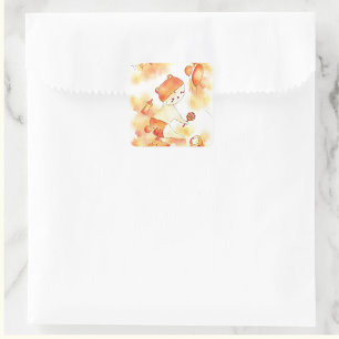 Pegatina Cuadrada Bebé Adorable & Juguetes Aquarela Naranja Cumpleañ