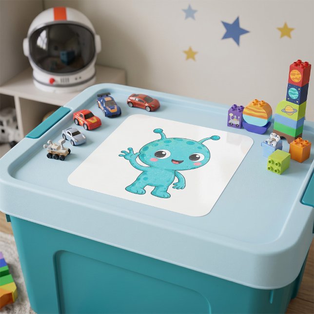 Pegatina Cuadrada Bebé Alien Espacial Monstruo Adorable (Subido por el creador)