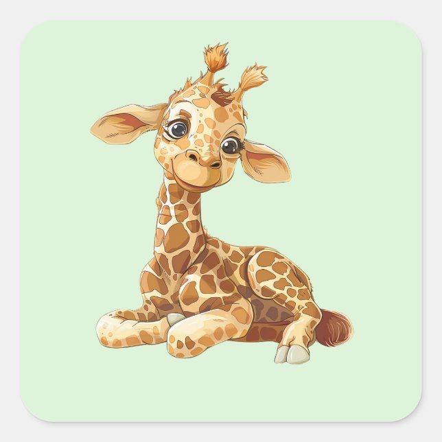 Pegatina Cuadrada Bebé Animal Cute Sweet Giraffe Personalizado Moder (Anverso)