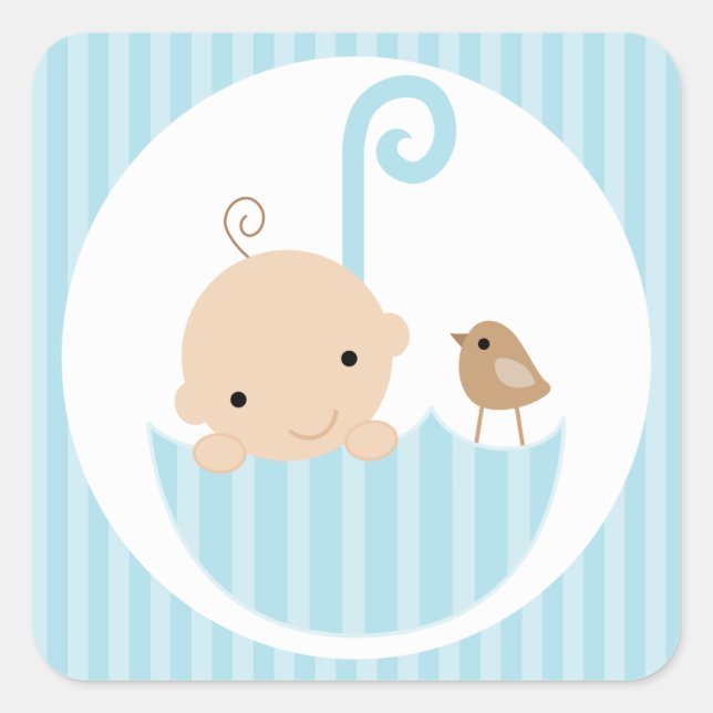 Pegatina Cuadrada Bebé azul en el paraguas (Anverso)
