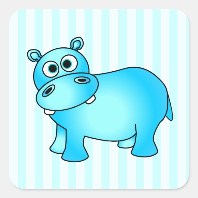 Pegatina Cuadrada Bebé azul lindo Hippo Pegatinas a rayas (Anverso)