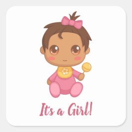 Pegatina Cuadrada Bebé Chica Pink Jumpsuit Personalizado Textos