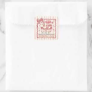 Pegatina Cuadrada Bebé con tema italiano para baby shower lazo rojo 