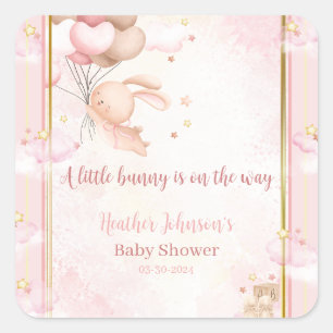 Pegatina Cuadrada Bebé Conejo Niña Shower de Bienvenida