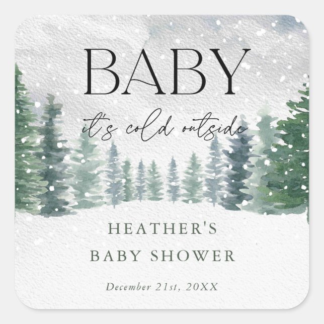 Pegatina Cuadrada Bebé de nieve en invierno hace frío fuera de Baby  (Anverso)