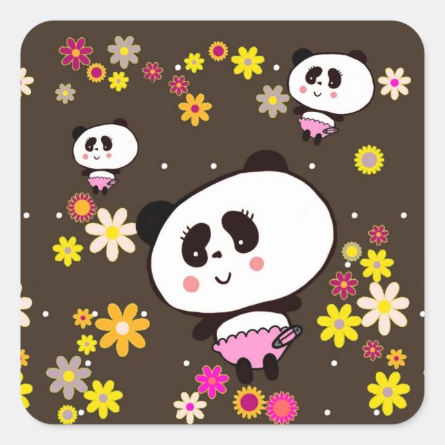 Pegatina Cuadrada Bebé de Panda lindo perxonalizado (Anverso)