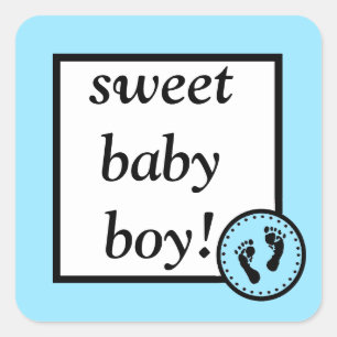 Pegatina Cuadrada Bebé dulce y huellas-azul
