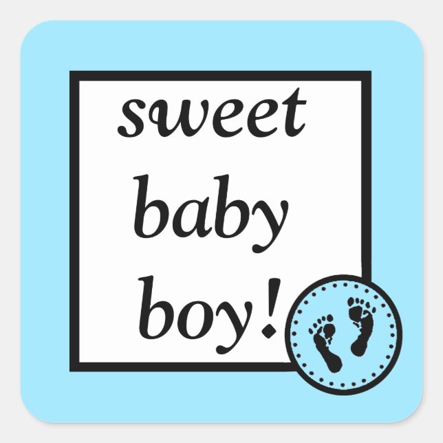 Pegatina Cuadrada Bebé dulce y huellas-azul (Anverso)