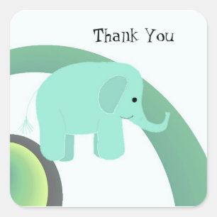 Pegatina Cuadrada Bebé Elefante Adorable Gracias