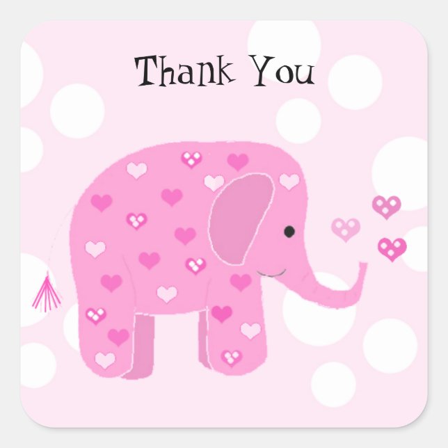 Pegatina Cuadrada Bebé Elefante Adorable Gracias (Anverso)