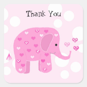 Pegatina Cuadrada Bebé Elefante Adorable Gracias