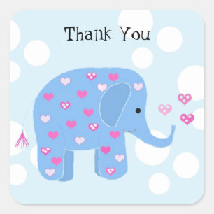 Pegatina Cuadrada Bebé Elefante Adorable Gracias