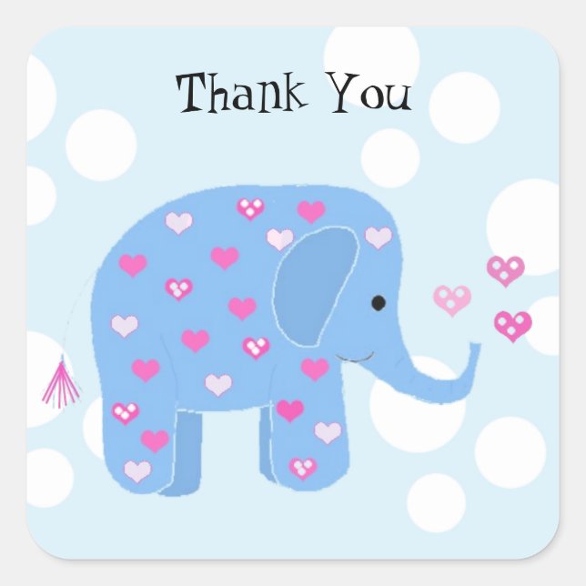 Pegatina Cuadrada Bebé Elefante Adorable Gracias (Anverso)