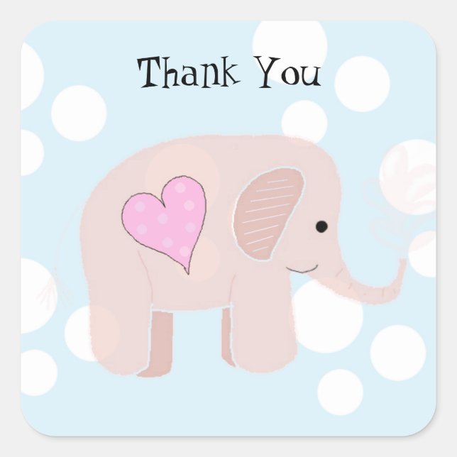 Pegatina Cuadrada Bebé Elefante Adorable Gracias (Anverso)