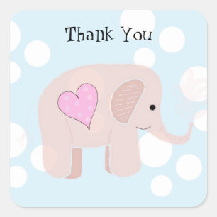 Pegatina Cuadrada Bebé Elefante Adorable Gracias