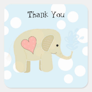 Pegatina Cuadrada Bebé Elefante Adorable Gracias