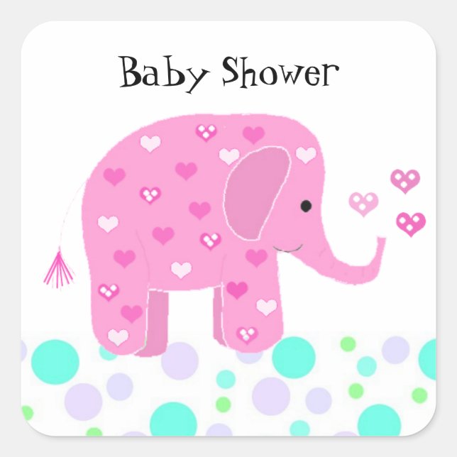 Pegatina Cuadrada Bebé Elefante Adorable Gracias (Anverso)