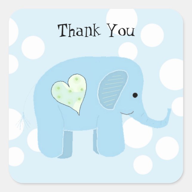 Pegatina Cuadrada Bebé Elefante Adorable Gracias (Anverso)