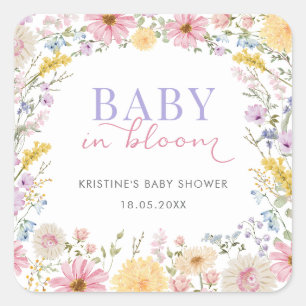 Pegatina Cuadrada Bebé en Flor: Prado de Flores Silvestres Suave Bab