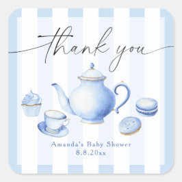 Pegatina Cuadrada Bebé en la fiesta del té azul, gracias