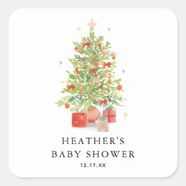 Pegatina Cuadrada Bebé, frío fuera de Navidades Baby Shower