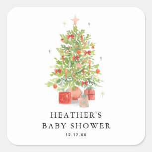 Pegatina Cuadrada Bebé, frío fuera de Navidades Baby Shower