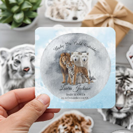 Pegatina Cuadrada Bebé, frío fuera del Baby Shower de los animales d