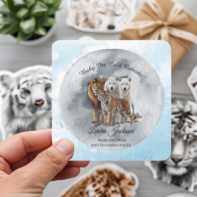 Pegatina Cuadrada Bebé, frío fuera del Baby Shower de los animales d (Subido por el creador)