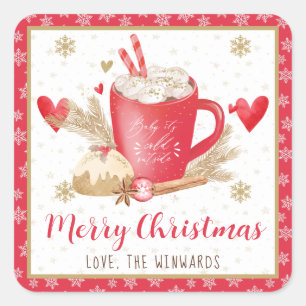 Pegatina Cuadrada Bebé hace frío afuera Cocoa Navidad