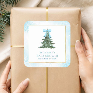 Pegatina Cuadrada Bebé, hace frío fuera del Baby Shower Blue Bow