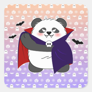 Pegatina Cuadrada Bebé lindo de Halloween Vampiro Panda Dracula
