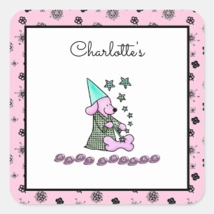 Pegatina Cuadrada Bebé lindo Girly rosa elegante perro gracioso