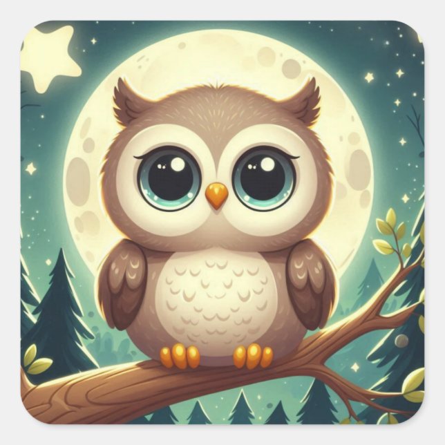 Pegatina Cuadrada Bebé lindo por la noche con luna (Anverso)