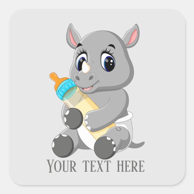 Pegatina Cuadrada Bebé lindo unisex rhino añadir texto (Anverso)