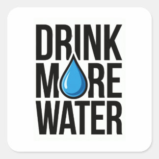 Pegatina Cuadrada BEBE MÁS AGUA con un icono de gota azul
