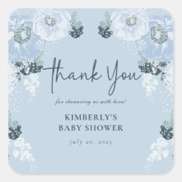 Pegatina Cuadrada Bebé Niño: Baby Shower Floral Azul