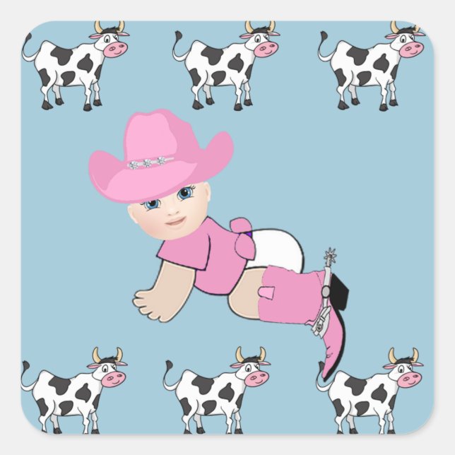 Pegatina Cuadrada Bebé occidental de vaca con vacas vistas (Anverso)