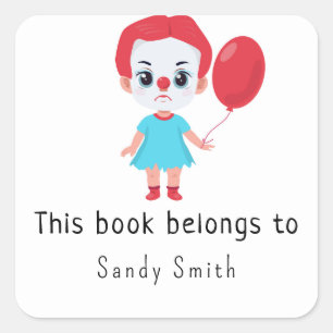 Pegatina Cuadrada Bebé payaso "it" - Este libro pertenece a