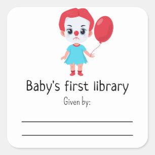 Pegatina Cuadrada Bebé payaso "it" - La primera biblioteca del bebé