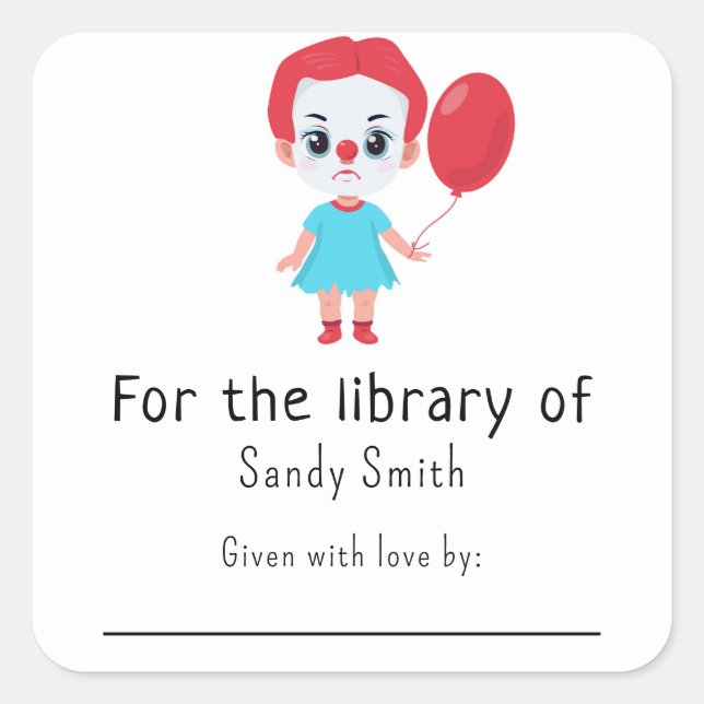 Pegatina Cuadrada Bebé payaso "it" - Para la biblioteca de (Anverso)