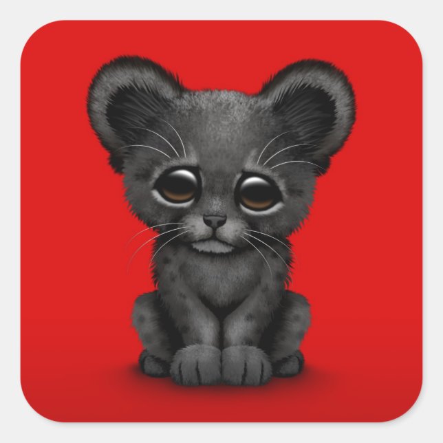 Pegatina Cuadrada Bebé pequeño morrón negro en rojo (Anverso)