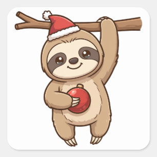 Pegatina Cuadrada Bebé Perezoso Gorro de Santa Adorno de Navidad Peg