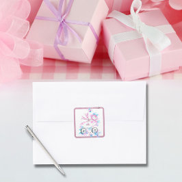 Pegatina Cuadrada Bebé Rosa Acuarela Más Linda En Cochecito Arte De 