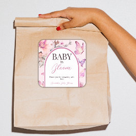 Pegatina Cuadrada Bebé rosa mariposa en Baby Shower, Chica de sangre