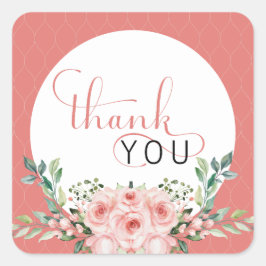 Pegatina Cuadrada Bebé rosa rosado de Rubor en una ducha de flores