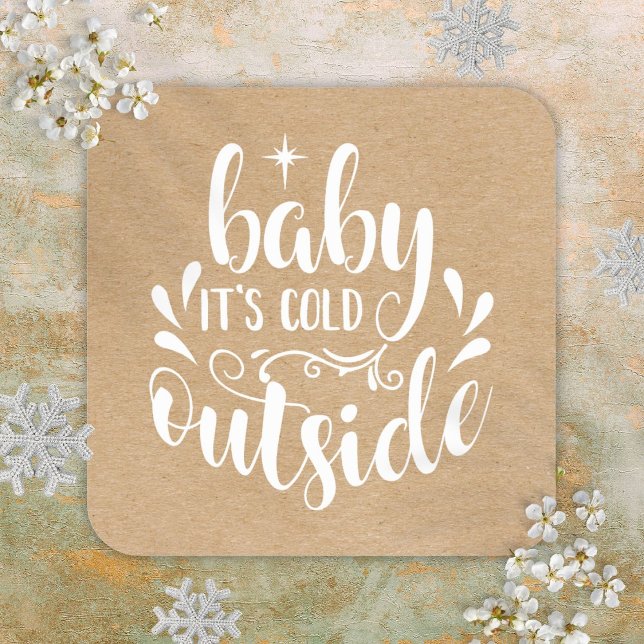 Pegatina Cuadrada Bebé rústico con frío fuera de la rociada de Baby  (Rustic Baby Its Cold Outside Baby Shower Sprinkle Square Sticker)